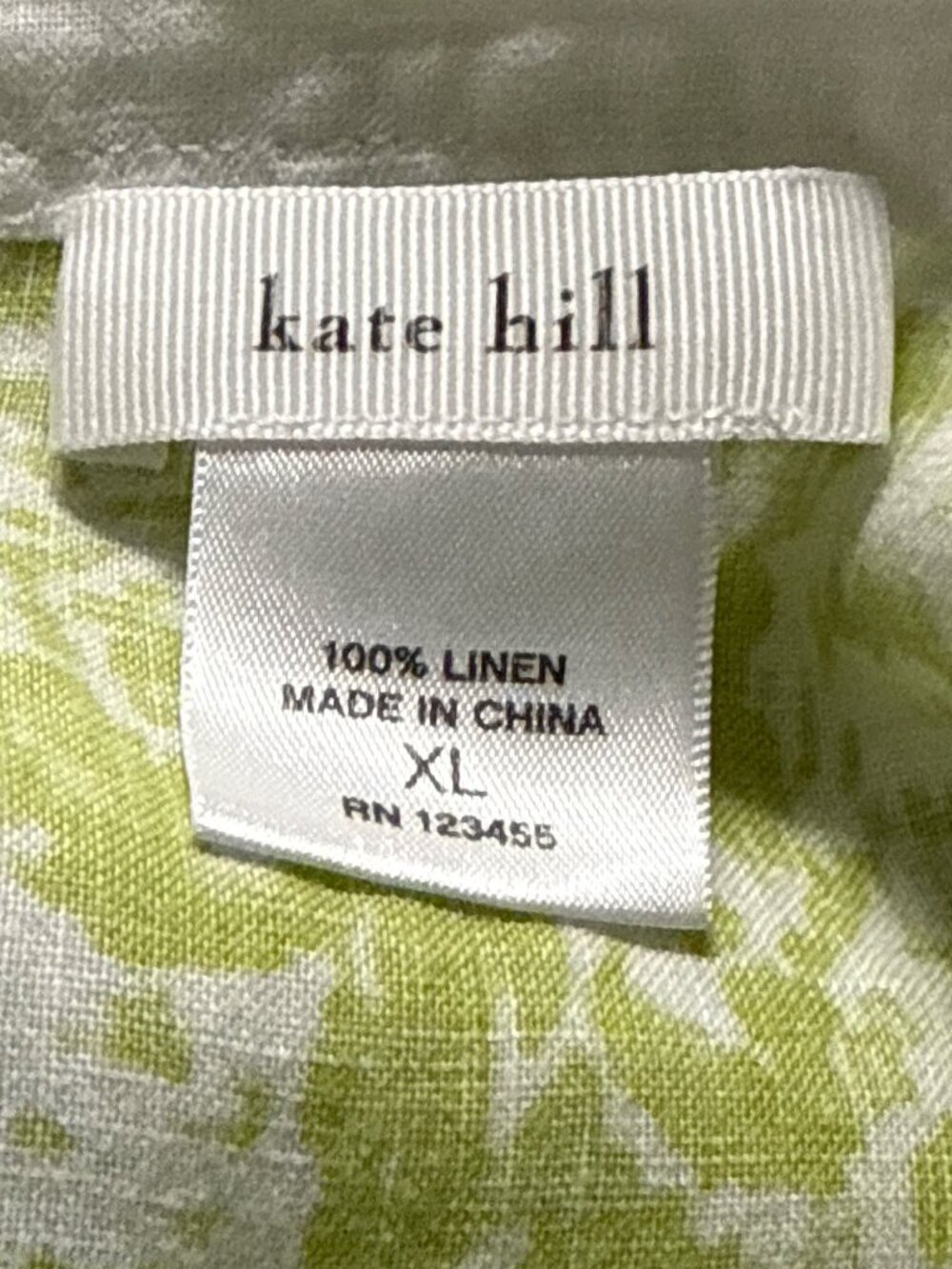 Kate Hill Size XL 100% Linen Chartreuse Green & White Tunic With V-Neck Design - Picture 4 of 6